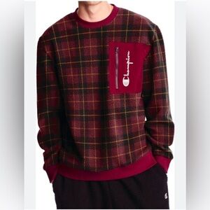 CHAMPION vintage red zip plaid pocket activewear sherpa mens sporty sweatshirt S